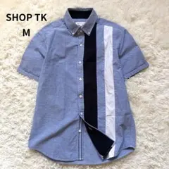 TAKEO KIKUCHI 半袖 ボタンダウンシャツ M ブルー切り替え 美品のサムネイル