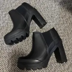 HUNTER ハンター レインブーツ ヒール チェルシー 黒 23-23.5cm