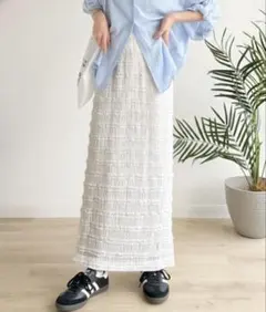 クラシカルエルフ ジャガード レース タイト スカート ロング丈 M アイボリー