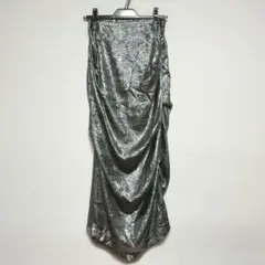 Ezick Drape tack 箔プリントスカート　シルバー