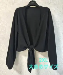 ブラック 前結び 長袖　シンプル　カーディガン　ボレロ　 大きめサイズ