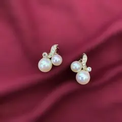 パール イヤリング スワロフスキー ゴールド 上品 フォーマル 結婚式 華やか