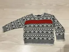 COMME CA ISM グレー赤ジグザグセーター 100A
