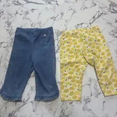 キッズボトムス2点セット（デニム・レモン柄）Petit main 、UNIQLO