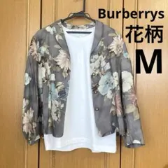 【c37】Burberrys シルク混 総柄ジャケット　グレー　花柄 灰色のサムネイル