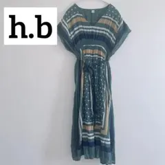 h.b★インド綿ワンピース　グリーン　ボーダー　水玉　人気のデザイン
