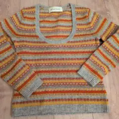 ELODIE NELSON ストライプニットセーター　イエロー　オレンジ　グレー