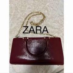 ZARA ザラ ショルダーバッグ チェーン ボルドー 赤 スクエア