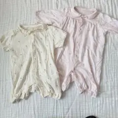 ロンパース2点セット ホワイトとピンク　60