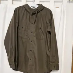 メンズ フード付き長袖シャツ カーキ Lサイズ