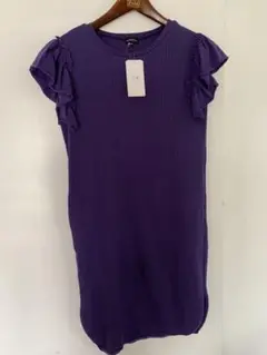 タグ付き新品UNITED ARROWS パープル フリル袖　M ワッフルコットン