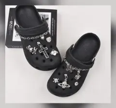 新品　シルバー パンク系　クロックスアクセサリー　ジビッツ チェーン　十字架