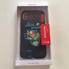 新品　skinarma iPhoneXケース　刺繍スマホケース　デニム　鳥　花柄