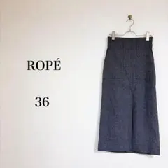 ROPE（36）ポケット付きチェックタイトスカート　チャコールグレー　上品のサムネイル
