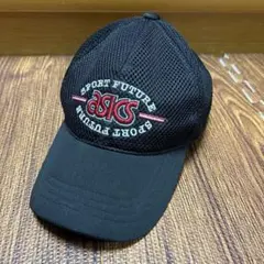 90s asics メッシュキャップ 黒　ビンテージ　レトロ　刺繍のサムネイル