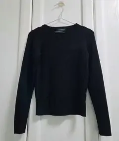 グリーンレーベルリラクシング　ニット　リブ編み長袖セーター　黒　ウールカットソー