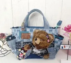 デニムリメイクバッグS スケボーくま