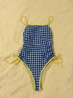 青と黄色のギンガムチェック ワンピース水着