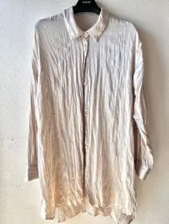 ZARA サテン風 ワッシャー加工 長袖シャツ ベージュ