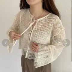 JUNOAH 前後2wayメッシュリボンカーディガンのサムネイル