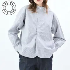 ORCIVAL バンドカラーシャツ チェック　コットン　ブルー　ネイビー
