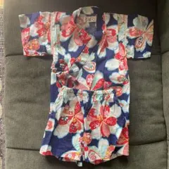 ベビー甚平 花柄 ネイビー 90cm