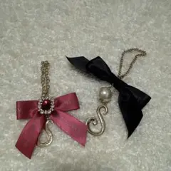 Maison de FLEUR リボン付きチャームセット S（ピンク・ブラック）