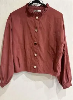 GRL フリル襟 赤 長袖シャツ