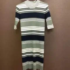 MURUA マルチボーダー リブニットワンピース 半袖管理番号A24