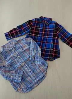 美品ラルフローレン チェックシャツ 長袖 二枚セットきれいめ 帰省 ロゴ 24M