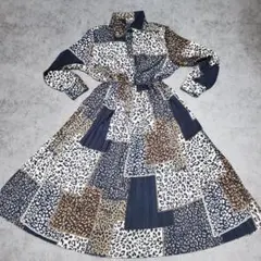 柄ワンピース レトロワンピース マキシ丈 ヴィンテージ レトロ 総柄 L