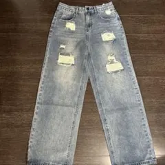 Dazy ダメージ加工 グレー ワイドレッグデニム