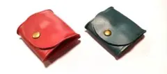 二点セット　本革　コインケース　ブルー　レッド　小銭入れ　スクエア型　ミニ財布