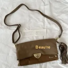 ビュレ ハラコ 本革 ショルダーバッグ フリンジ付 クラッチ ベージュ