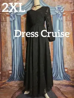 2XL 【新品インポートセレクト】ブラックV ネックフレアシフォンワンピース