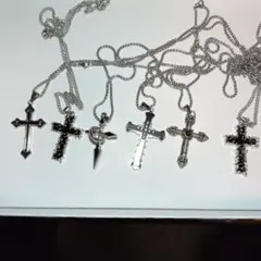 Gシルバー ブラック クロス ネックレス 6個セット