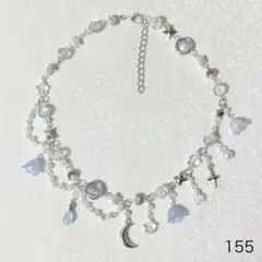 ビーズネックレス　水色　青　星　月　フェアリーグランジ y2k ウィッシュコア