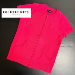 バーバリーゴルフ　フルジップ　半袖ニット　レディースゴルフウェア　ピンク