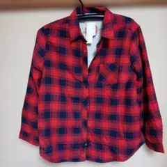 赤と黒のチェック柄 長袖シャツ LL