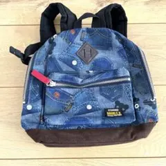 ミキハウスダブルビーデニムプリント　パッチワーク　リュックサック　ベビーキッズ