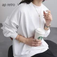 新品　ap retro 上質コットン / モックネックロングスリーブTシャツ　白のサムネイル