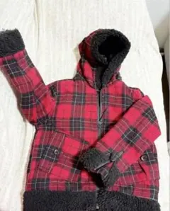 赤と黒のチェック柄ジャケット フード付き 110-120cm