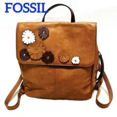 【美品】FOSSIL リュック　オールレザー　フラワーモチーフ　キャメルカラーのサムネイル