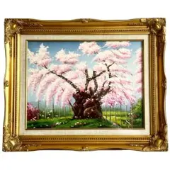 春宵一刻-油絵 F6 相当 風景画　希少　日本画　風景　桜　春