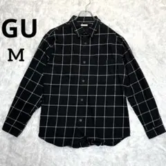 GU フランネルチェックシャツ 長袖 メンズ M 黒 白 モノトーン
