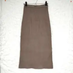 【UNIQLO】リブ編みグレーブラウンニットタイトスカート S スリットなし