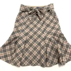 バーバリー　リボンベルト付き　プリーツスカート　フレア　ノヴァチェック　膝丈