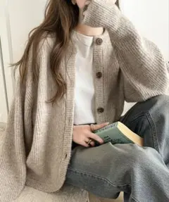 ベージュ ニット カーディガン 長袖