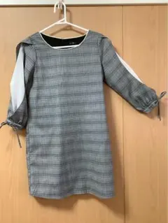 グレー系チェック 七分袖ワンピース evelynのサムネイル