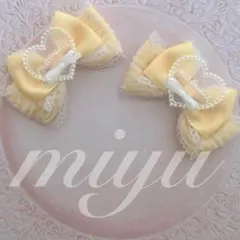 ヘアクリップ　（ハートリボンモチーフ♡黄色）　ロリィタ　量産型　推し　ヘアメ